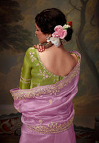 Monjolika Fashion Organza Embroidered Thread Work Mauve Contemporary Saree | Grocsy