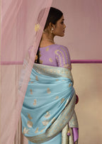 Monjolika Fashion Aqua Blue Weaving Viscose Floral Printed Classic Saree | Grocsy