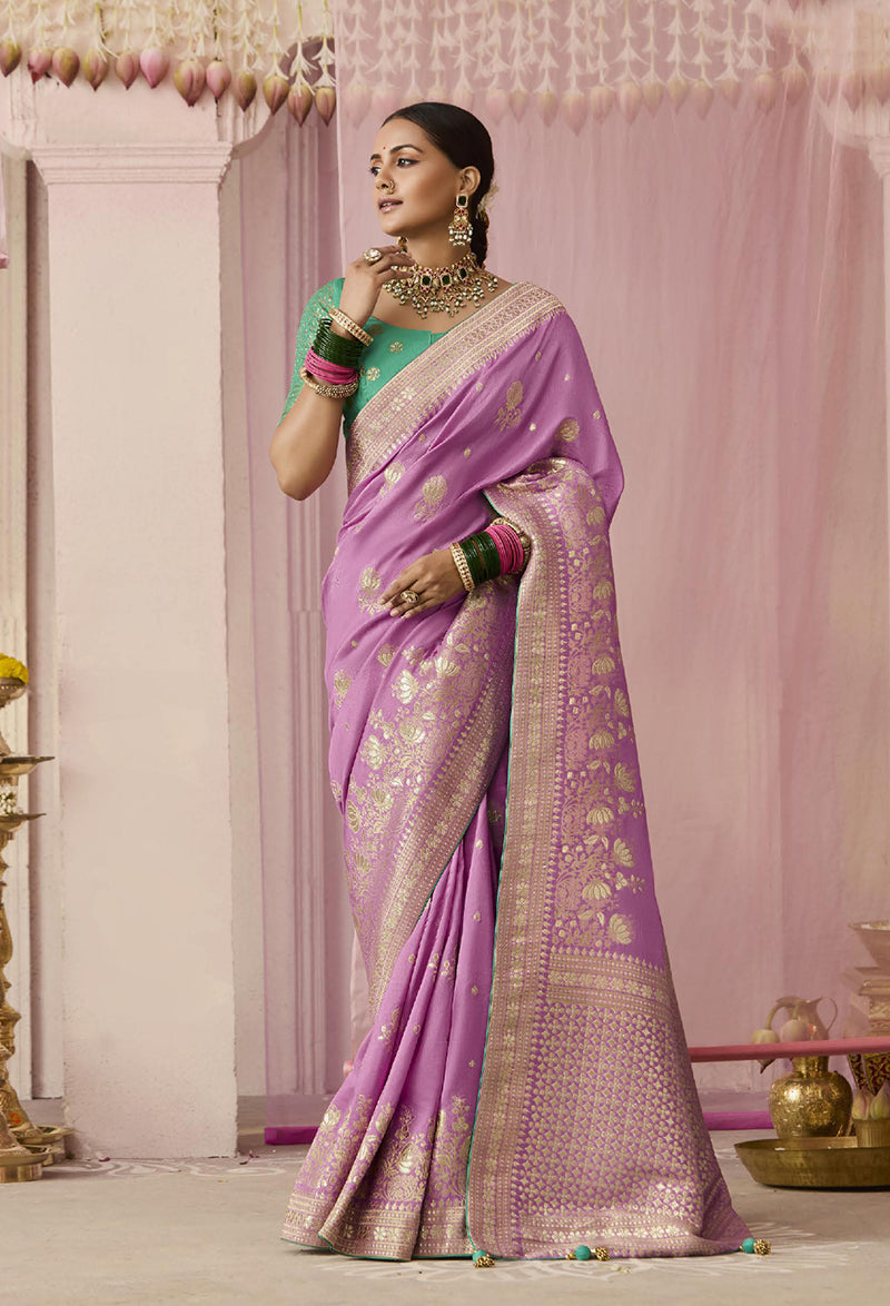 Monjolika Fashion Viscose Mauve Weaving Floral Printed Designer Saree | Grocsy