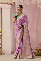 Monjolika Fashion Viscose Mauve Weaving Floral Printed Designer Saree | Grocsy