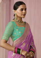 Monjolika Fashion Viscose Mauve Weaving Floral Printed Designer Saree | Grocsy