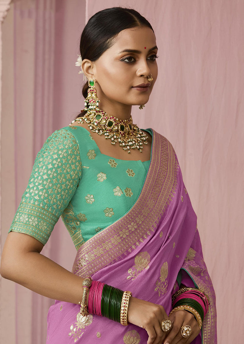Monjolika Fashion Viscose Mauve Weaving Floral Printed Designer Saree | Grocsy
