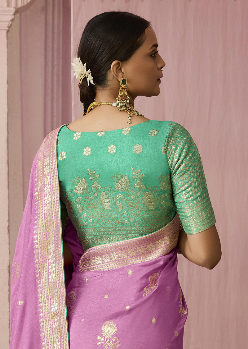 Monjolika Fashion Viscose Mauve Weaving Floral Printed Designer Saree | Grocsy