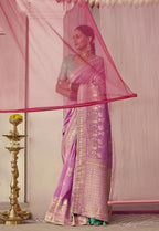 Monjolika Fashion Viscose Mauve Weaving Floral Printed Designer Saree | Grocsy
