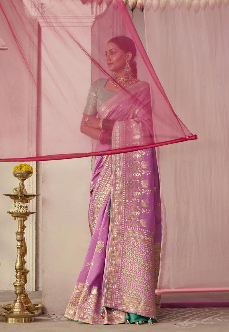 Monjolika Fashion Viscose Mauve Weaving Floral Printed Designer Saree | Grocsy