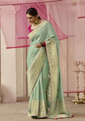 Monjolika Fashion Viscose Weaving Floral Printed Sea Green Traditional Saree | Grocsy