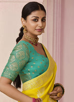 Monjolika Fashion Yellow Weaving Floral Printed Viscose Classic Saree | Grocsy