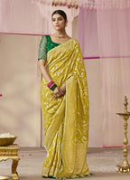Monjolika Fashion Viscose Light Olive Weaving Floral Printed Trendy Saree | Grocsy