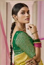Monjolika Fashion Viscose Light Olive Weaving Floral Printed Trendy Saree | Grocsy