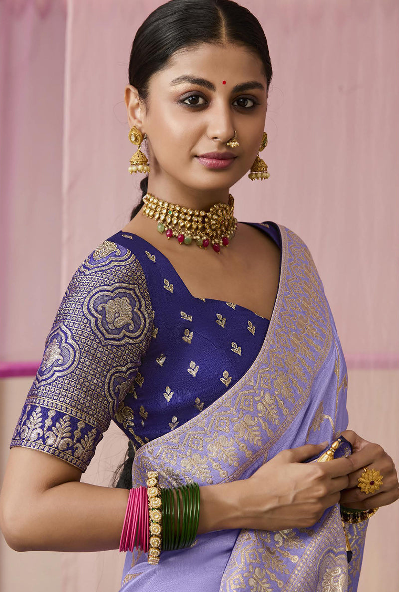 Monjolika Fashion Viscose Weaving Floral Printed Lavender Traditional Saree | Grocsy