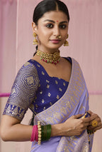 Monjolika Fashion Viscose Weaving Floral Printed Lavender Traditional Saree | Grocsy