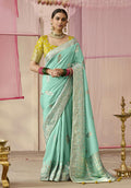 Monjolika Fashion Weaving Floral Printed Viscose Classic Saree In Aqua Blue | Grocsy
