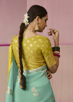 Monjolika Fashion Weaving Floral Printed Viscose Classic Saree In Aqua Blue | Grocsy