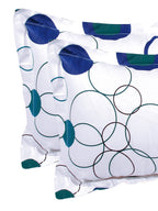 Story@home White & Blue Geometric 186 TC Cotton 1 Queen Bedsheet with 2 Pillow Covers | Grocsy
