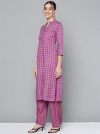 HERE&NOW Women Purple Printed Regular Kurta with Palazzos | Grocsy