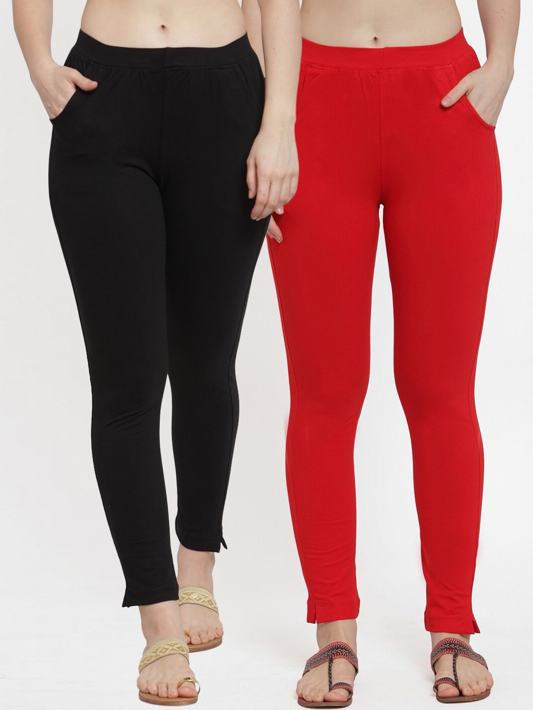 TAG 7 Women Pack Of 2 Solid Straight-Fit Ankle-Length Leggings | Grocsy