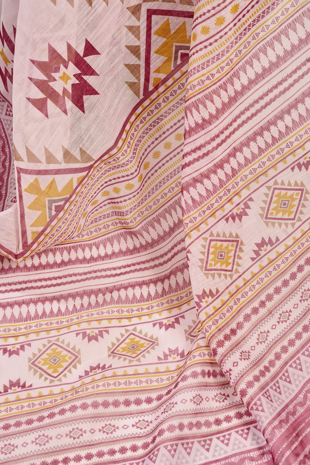 Vastranavya White Maroon Digital Printed Linen Ready To Wear Designer Saree with Unstitched Blouse | Grocsy