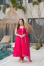 Teeya Creation Pink Color Pure Roman Silk Mirror Lace Party Wear Gown | Grocsy
