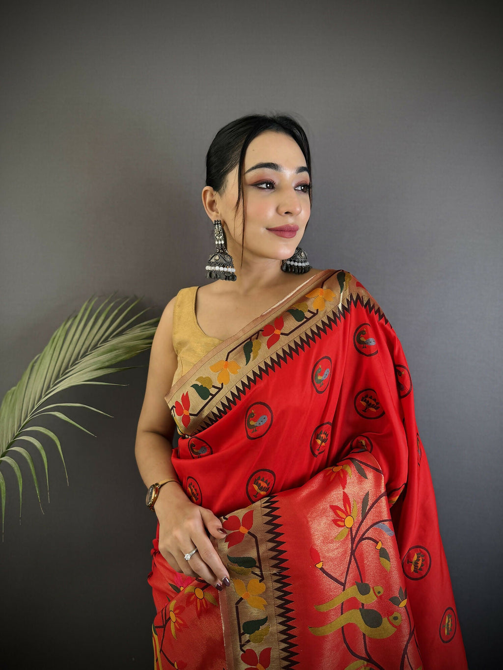 Joban Fashion Red Paithani Soft Silk Meenakari Saree | Grocsy