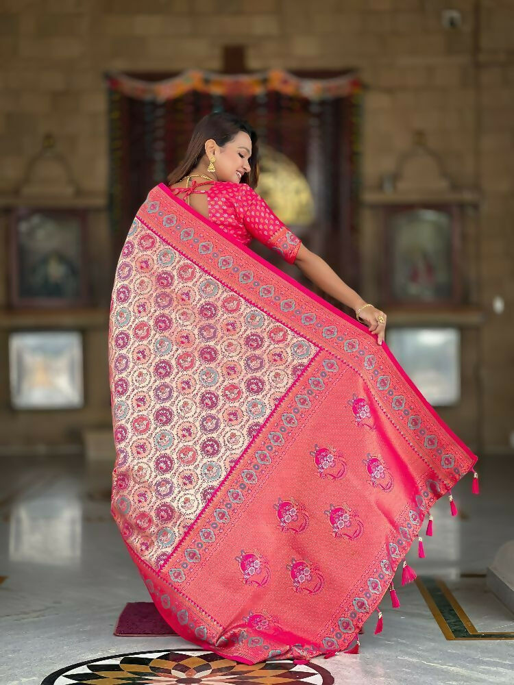 PR Fashion Rani Soft Kanjivaram Silk With Zari Weaving Meenakari Design Saree | Grocsy