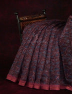 Dark Wine Colour Floral Design Semi Chanderi Saree By Gayathri Reddy Designer Studio | Grocsy
