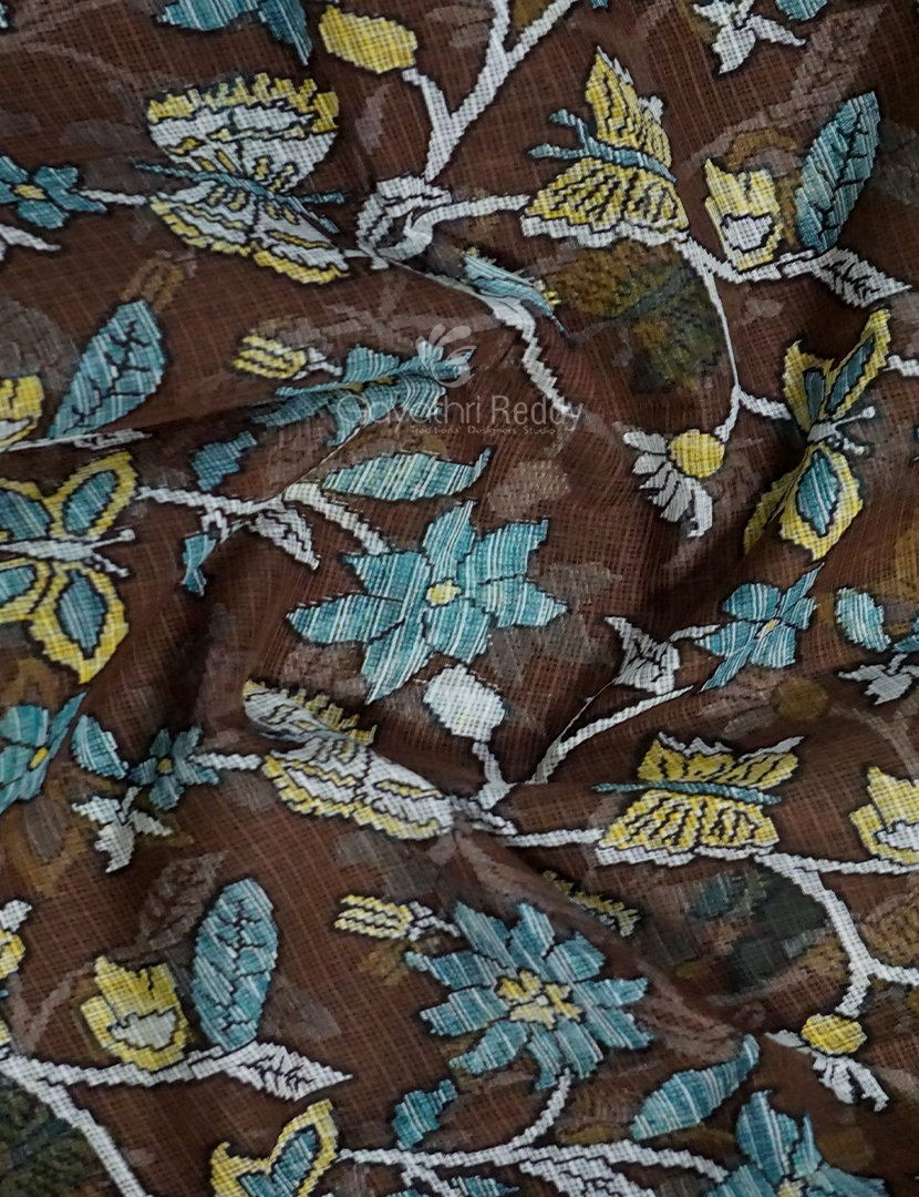 Black And Brown Colour Block Print Pure Kota Cotton Saree By Gayathri Reddy Designer Studio | Grocsy