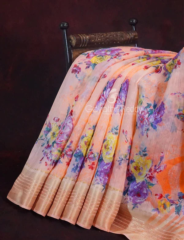 Shades of Marron And Red Creeper Print Semi Chanderi Saree By Gayathri Reddy Designer Studio | Grocsy