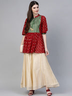 Ahalyaa Maroon & Green Printed A-Line Kediya Tunic | Grocsy