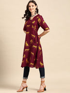 Sangria Animal Print Angrakha Kurta | Grocsy