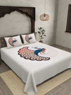 JAIPUR FABRIC Off White & Red Printed 240 TC Cotton King Bedsheet with 2 Pillow Covers | Grocsy