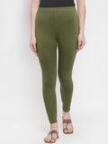 TAG 7 Women Olive Green Solid Ankle-Length Leggings | Grocsy