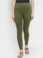 TAG 7 Women Olive Green Solid Ankle-Length Leggings | Grocsy