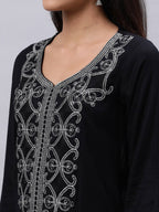 Souchii Women Black Ethnic Motifs Yoke Design Thread Work Kurta | Grocsy
