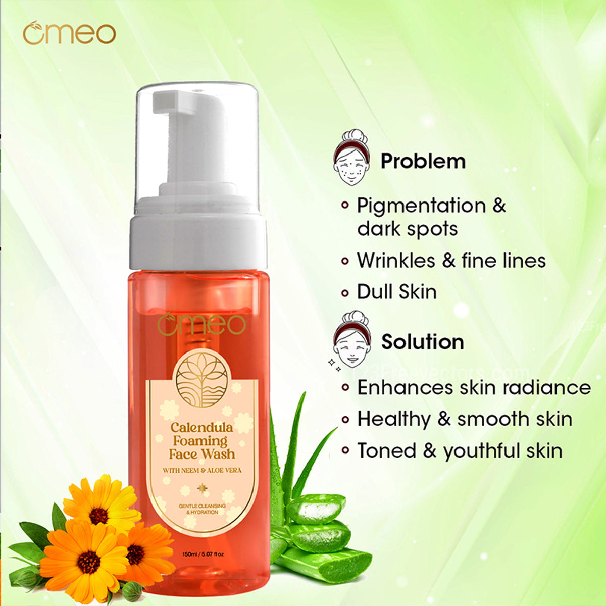 Omeo Calendula Foaming Face Wash - Gentle, Daily Use, Safe For All Skin Types | Grocsy