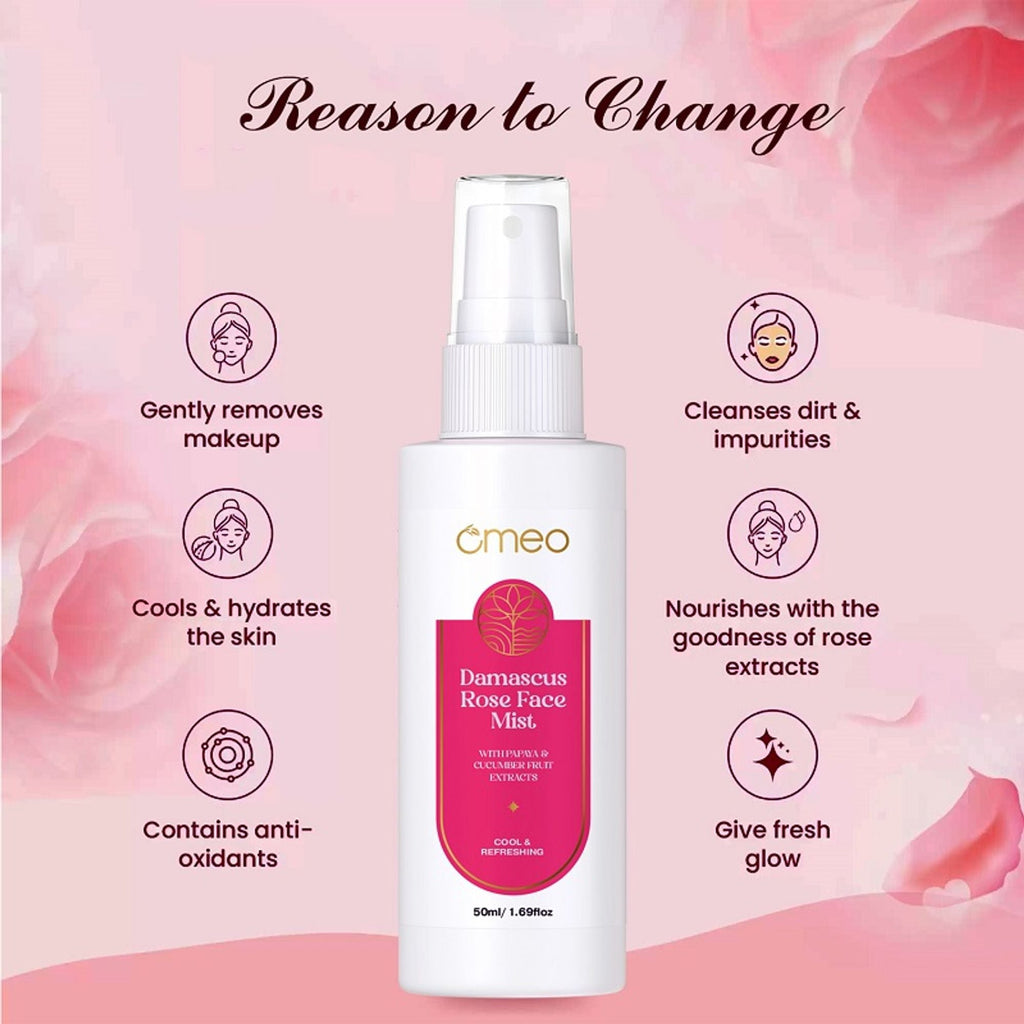 Omeo Damascus Rose Face Mist With Papaya & Cucumber Extract - Cool & Refershing | Grocsy