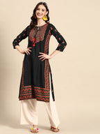 Sangria Floral Yoke Printed Mirror Work Kurta | Grocsy