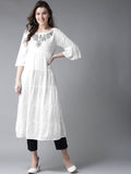 HERE&NOW Women White Yoke Design Anarkali Kurta | Grocsy