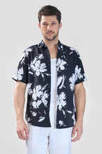 Xkind Black Floral Printed Textured Regular Fit Shirt | Grocsy