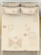 SPACES Pattern Art Cream Printed Egyptian Cotton 350 TC King Bedsheet & 4 Pillow Covers | Grocsy