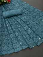 Vamika Rama Green Pearls Net Saree | Grocsy