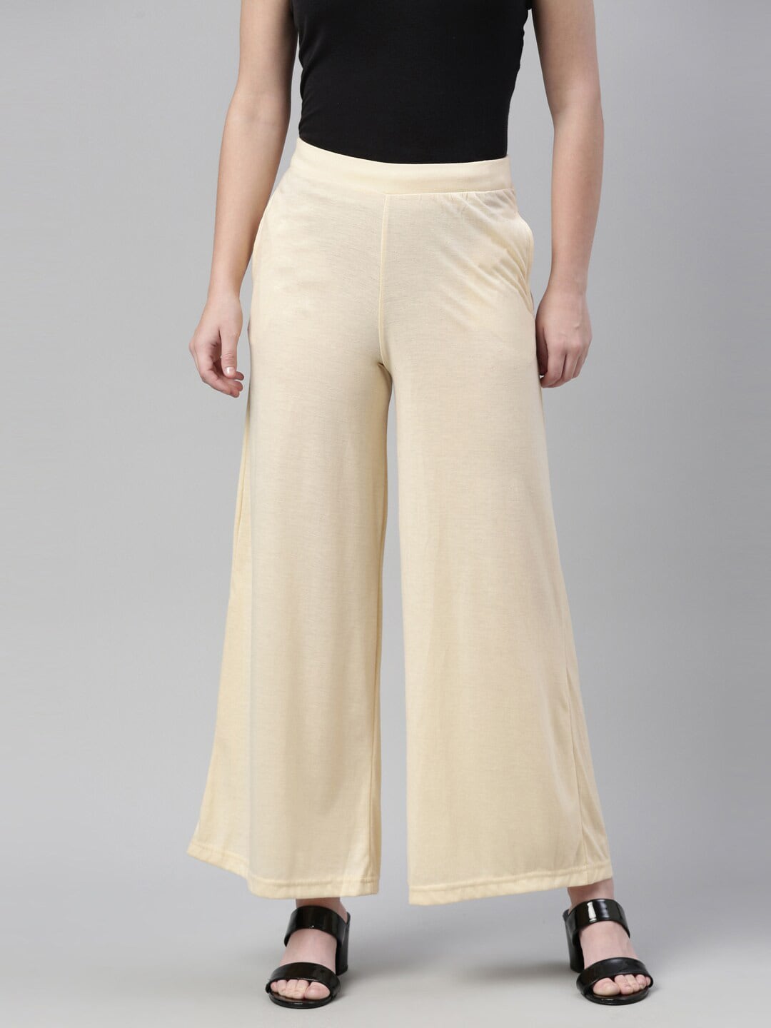 Souchii Beige Knitted Palazzos | Grocsy