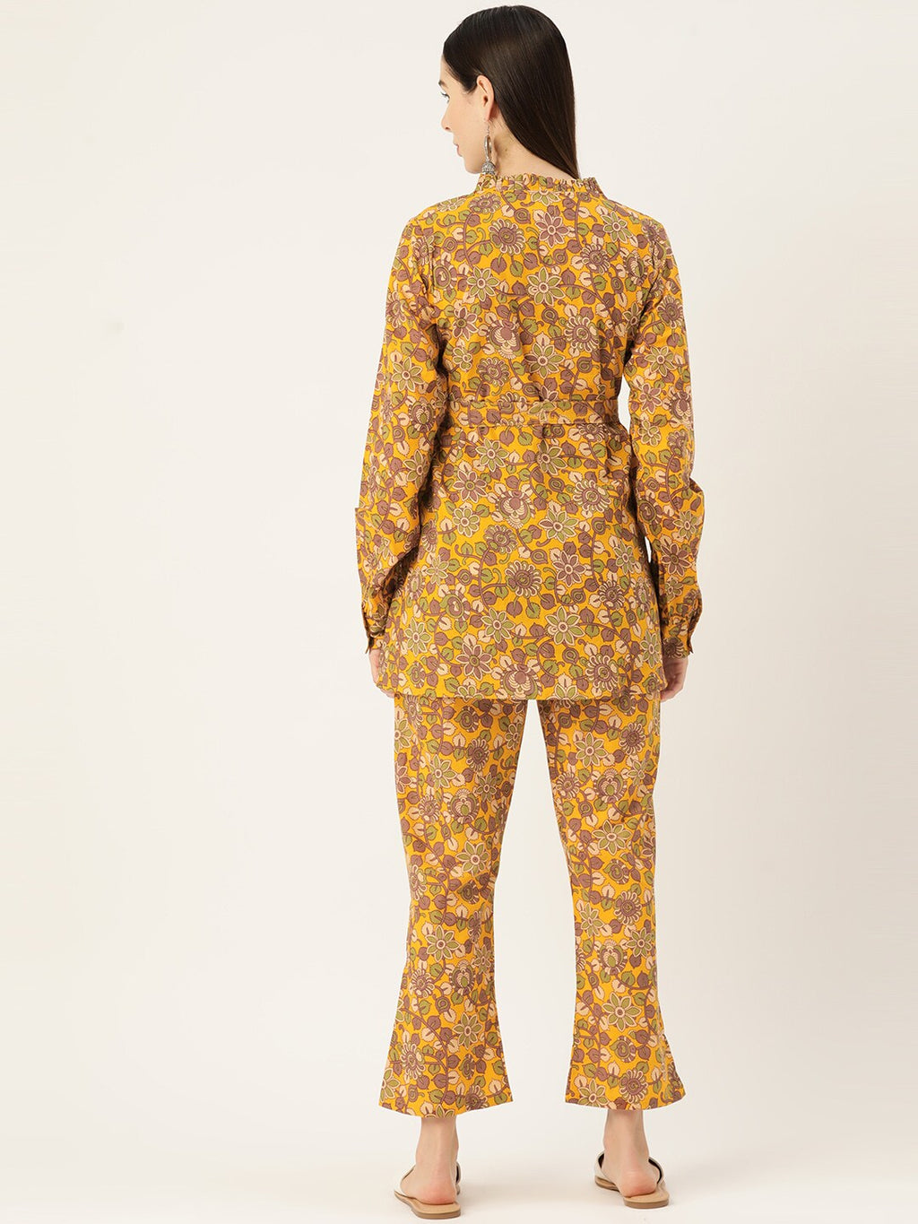 InWeave Mustard Kalamkari Print Co Ord Set With Belt | Grocsy