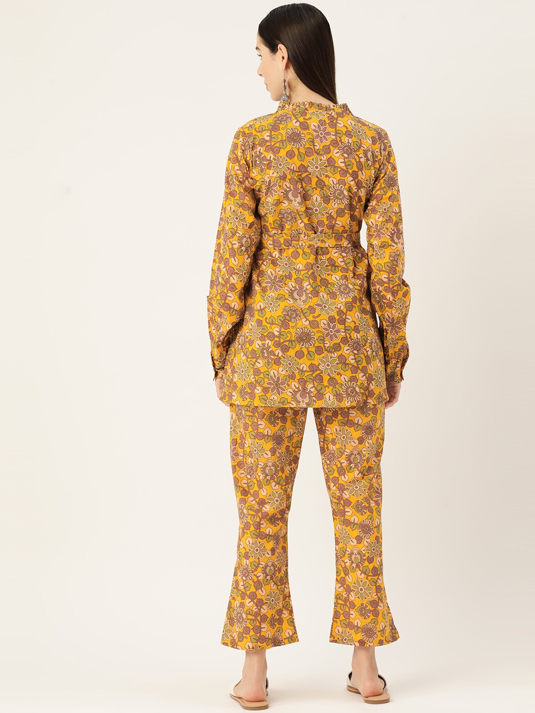 InWeave Mustard Kalamkari Print Co Ord Set With Belt | Grocsy