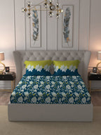 MYTRIDENT Blue White Floral Cotton 144 TC Queen Bedsheet With 2 Pillow Covers | Grocsy