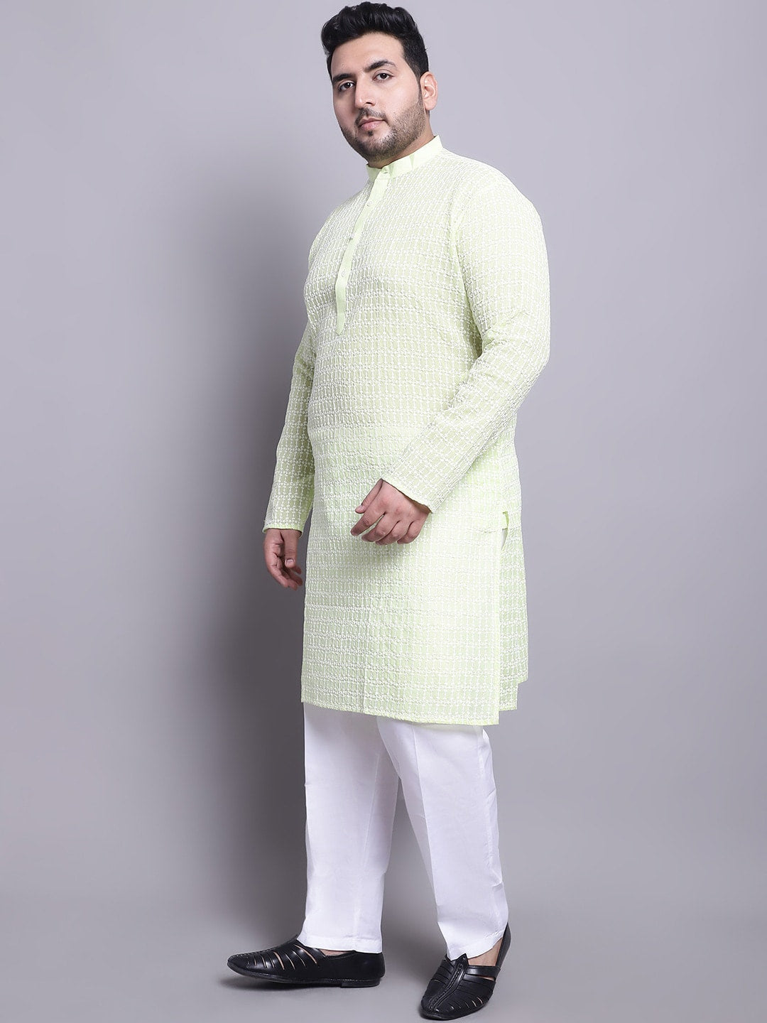 Sojanya Plus Plus Size Embroidered Pure Cotton Kurta With Pyjamas & Nehru Jacket | Grocsy