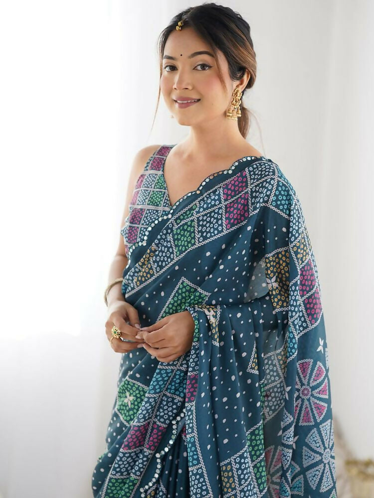 PR Fashion Moppich Georgette Digital Print With Mirror Work Saree | Grocsy