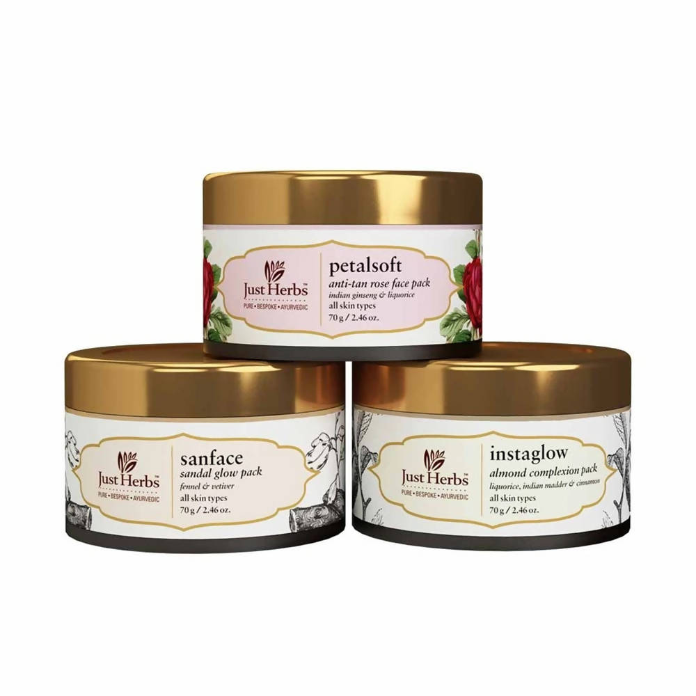 Just Herbs Ayurvedic Face Pack Trio Combo | Grocsy