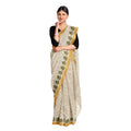 Exclusive Collection 100% Pure Cotton Off White Pesta Saree With Printed Work | Grocsy