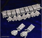 Tehzeeb Creations Women's Silver Colour Oxidised Necklace Set With Mirror Work | Grocsy