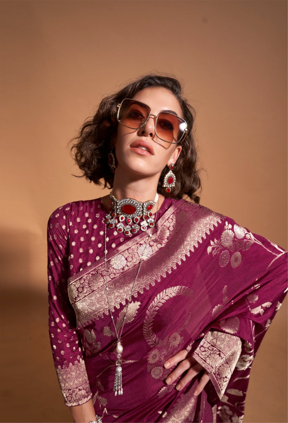Monjolika Fashion Wine Silk Weaving Designer Traditional Saree | Grocsy